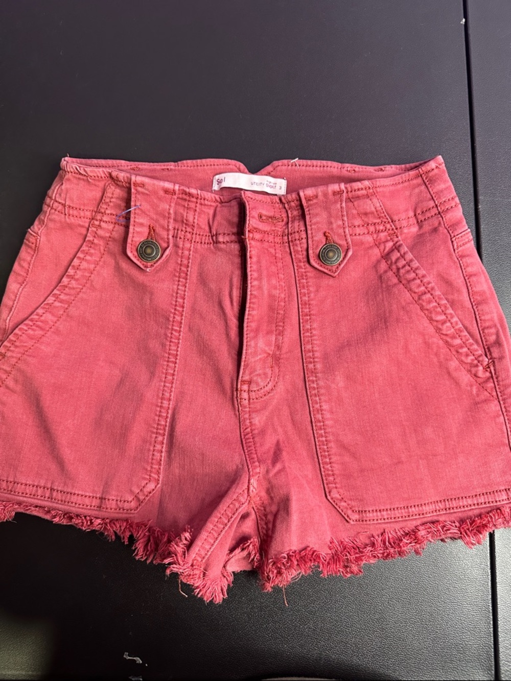High-Rise Coral Pink Frayed Hem Jean Shorts